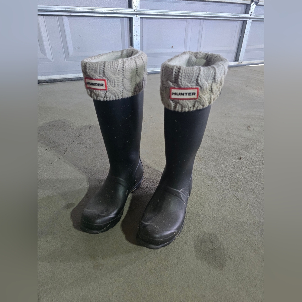 Hunter Kids Black Boots with Knit Cuffs